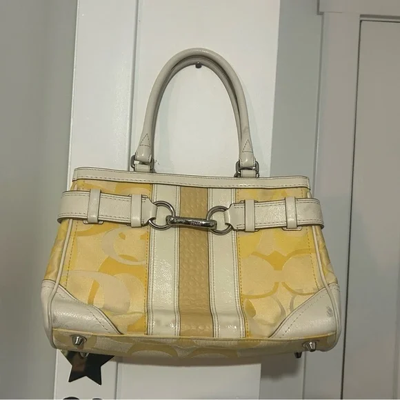 2008 Coach Yellow and Cream Women's Handbag - Picture 1 of 9